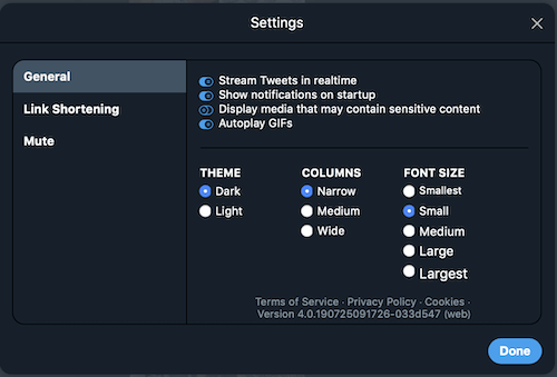 TweetDeck：Settings（General）