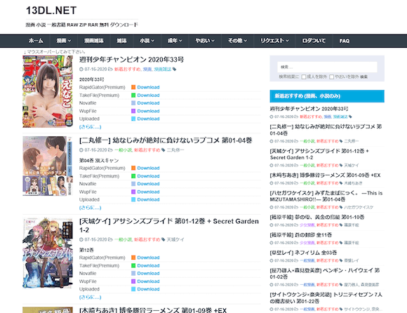 13DL.NETは一見広告がなく日本語で構成された使いやすいサイト