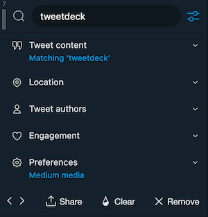 TweetDeckのカラム設定のメニュー