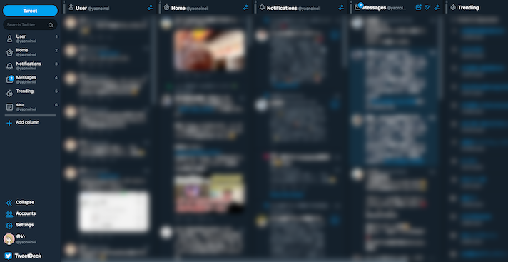 TweetDeckの左ペインを開いた画像