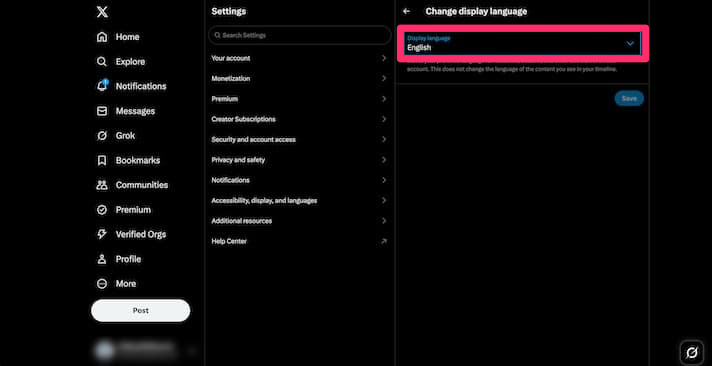 「Display languages」を選択